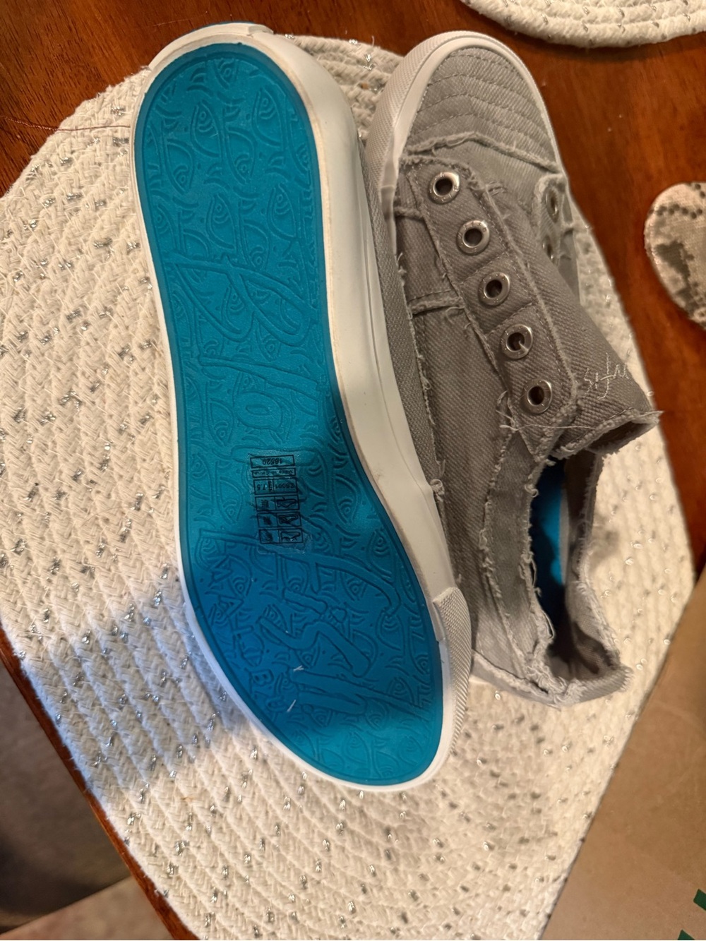 Women’s Slip-On Canvas Sneakers — Gray with Blue Sole
